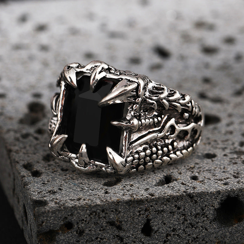 Wholesale Men's open ring retro dragon claw exaggerated multi-color zircon ring